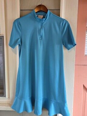 Tommy Bahama Golf Dress Medium Teal Blue Half Zip Ruffle Hem Athletic Tennis